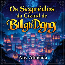 A stunning album cover design featuring a captivating cityscape of Blugb Dong, illuminated with vibrant lights and intricate architecture