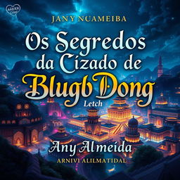 A stunning album cover design featuring a captivating cityscape of Blugb Dong, illuminated with vibrant lights and intricate architecture