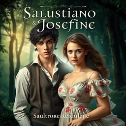 A captivating book cover for 'Salustiano & Josefine', featuring a romantic and mysterious atmosphere