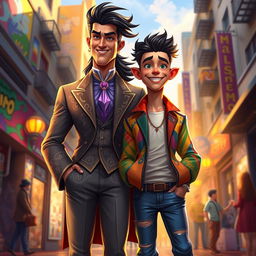 A vibrant and expressive digital painting highlighting two characters named Salustiano and Josem