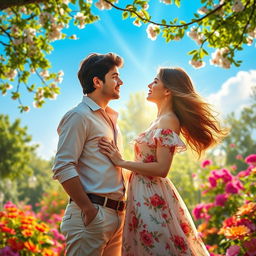 A romantic scene featuring a handsome man named Salustiano and a beautiful woman named Josefine