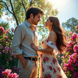 A romantic scene featuring a handsome man named Salustiano and a beautiful woman named Josefine