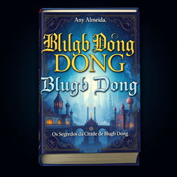 A captivating book cover design that showcases the title 'Blugb Dong' prominently in the center, featuring an enchanting cityscape with intricate architecture and a mystical atmosphere