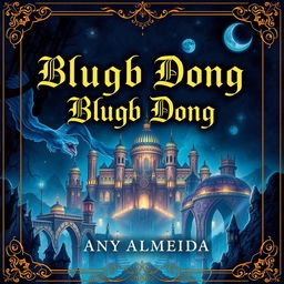 A captivating book cover design that showcases the title 'Blugb Dong' prominently in the center, featuring an enchanting cityscape with intricate architecture and a mystical atmosphere