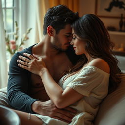 A tasteful and artistic depiction of adult intimacy, focusing on the connection and passion between two consenting adults