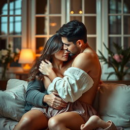 A tasteful and artistic depiction of adult intimacy, focusing on the connection and passion between two consenting adults