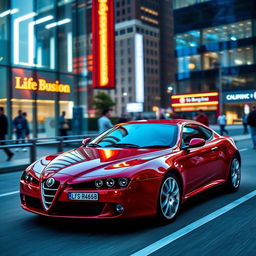 A striking 2005 Alfa Romeo GT coupe displayed in a modern urban environment