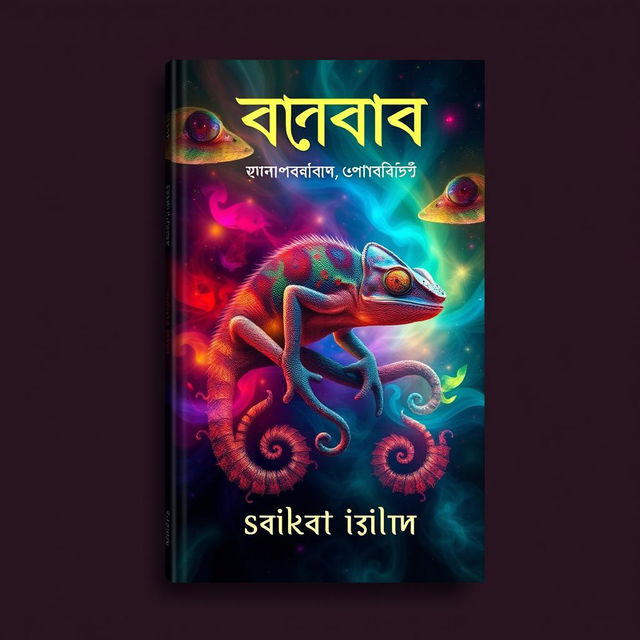 A captivating and imaginative book cover design for the Bengali book titled "গিরগিটি" with the subtitle "এ যেনো মানুষের আরেক নাম" by the author Saikat Islam