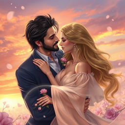 A romantic and dynamic couples' artwork featuring Salustiano and Josefine, capturing the essence of 'Paixão Atemporal' (Timeless Passion)