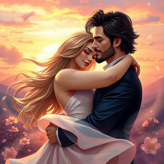 A romantic and dynamic couples' artwork featuring Salustiano and Josefine, capturing the essence of 'Paixão Atemporal' (Timeless Passion)