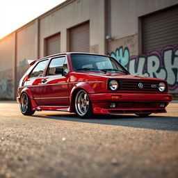 A customized 1990 VW Gol GTI, lowered and fitted with wide, sporty wheels, showcasing an aggressive stance
