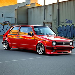 A customized 1990 VW Gol GTI, lowered and fitted with wide, sporty wheels, showcasing an aggressive stance