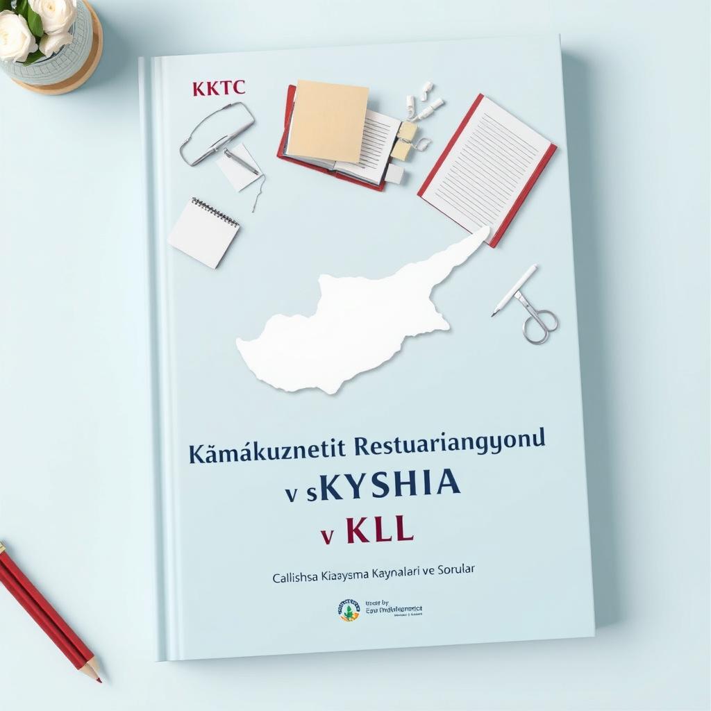 A book cover design featuring a light blue pastel background with a prominent map of Cyprus integrated into the layout