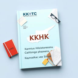 A book cover design featuring a light blue pastel background with a prominent map of Cyprus integrated into the layout