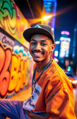 A colorful and vibrant portrait of Maynor Cáceres, showcasing his unique style and charisma