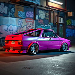 A customized 1980 Volkswagen Saveiro, showcasing its iconic boxy design, lowered to accentuate its sporty appearance