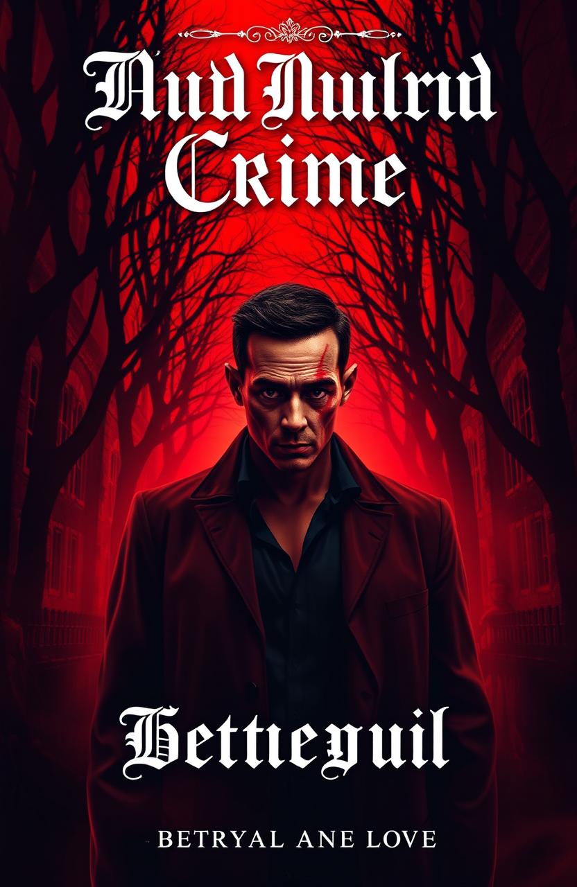 A gothic mystery crime book cover featuring a disfigured man looking troubled, caught in a shadowy alley