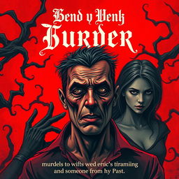 A gothic mystery crime book cover featuring a non-realistic illustration style, highlighting a disfigured man with an intense, agonized expression
