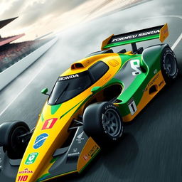 A custom-designed car inspired by Honda and Ayrton Senna, showcasing sleek lines and dynamic curves reminiscent of a Formula 1 racer