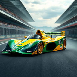 A custom-designed car inspired by Honda and Ayrton Senna, showcasing sleek lines and dynamic curves reminiscent of a Formula 1 racer