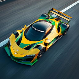 A striking car design inspired by Honda and the legendary Ayrton Senna, featuring aerodynamic shapes that reflect the sleekness of a Formula 1 race car