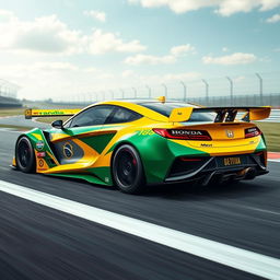 A striking car design inspired by Honda and the legendary Ayrton Senna, featuring aerodynamic shapes that reflect the sleekness of a Formula 1 race car