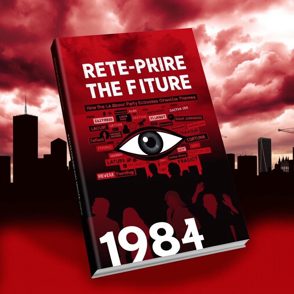 An engaging and thought-provoking book cover for 'Rhetoric of the Future: How the Labour Party Echoes Orwellian Themes'