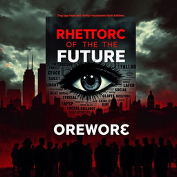 A striking book cover for 'Rhetoric of the Future: Orwellian Themes'