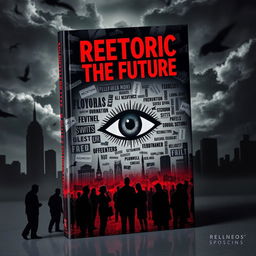 A striking book cover for 'Rhetoric of the Future: Orwellian Themes'