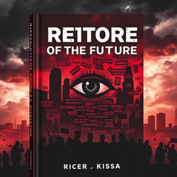 A striking book cover for 'Rhetoric of the Future: Orwellian Themes'
