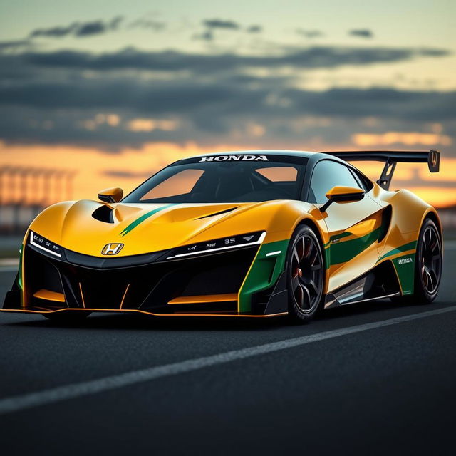 A stunning concept car inspired by Honda and the legendary Ayrton Senna, featuring an aerodynamic design that blends modern technology with classic racing aesthetics