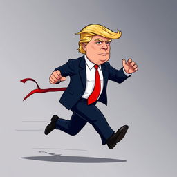 A full-body 2D vector illustration of Donald Trump running from a side view perspective