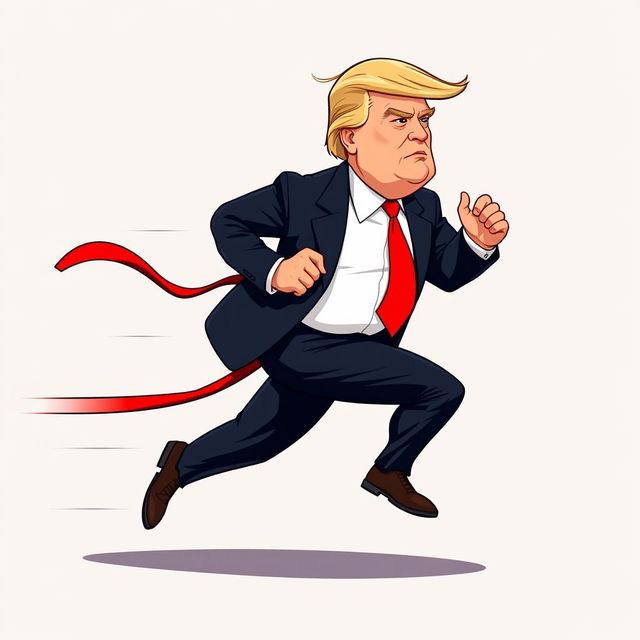 A full-body 2D vector illustration of Donald Trump running from a side view perspective