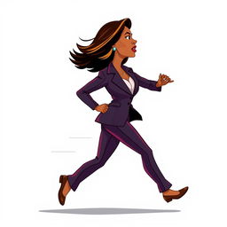 A full-body 2D vector illustration of Kamala Harris running from a side view perspective