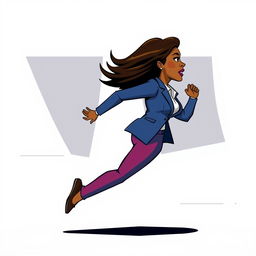 A full-body 2D vector illustration of Kamala Harris running from a side view perspective