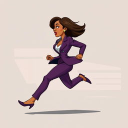 A full-body 2D vector illustration of Kamala Harris running from a side view perspective