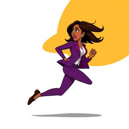 A full-body 2D vector illustration of Kamala Harris running from a side view perspective