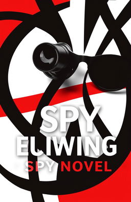 A dramatic and intriguing book cover design for a spy novel, featuring a striking color palette of black, red, and white