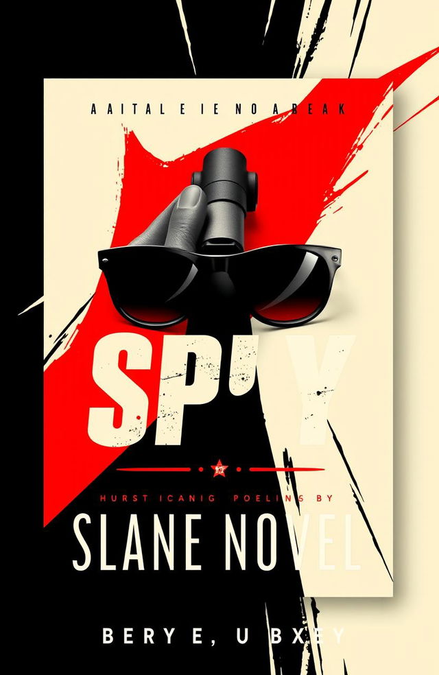 A dramatic and intriguing book cover design for a spy novel, featuring a striking color palette of black, red, and white