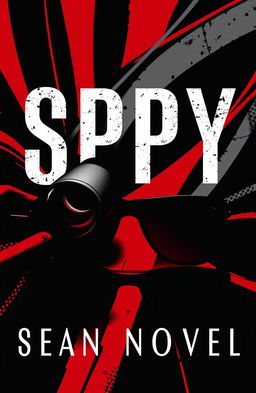A dramatic and intriguing book cover design for a spy novel, featuring a striking color palette of black, red, and white