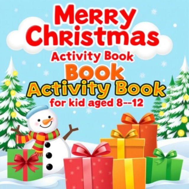 A vibrant and cheerful children's activity book cover designed for the holiday season