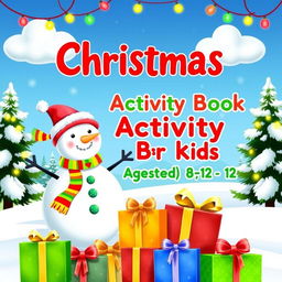 A vibrant and cheerful children's activity book cover designed for the holiday season