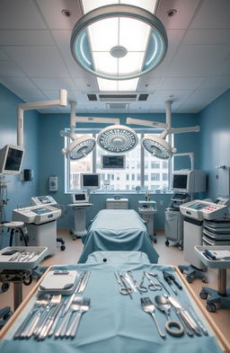 A modern operating room, meticulously organized and brightly lit