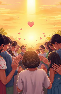 A serene and inspiring scene depicting the themes of prayer, love, and service