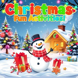 A vibrant and cheerful kids' activity book cover themed around Christmas