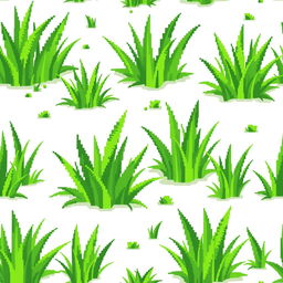 A seamless pattern design featuring pixelated grass, showcasing various shades of green with textured details and highlights