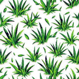 A seamless pattern design featuring pixelated grass, showcasing various shades of green with textured details and highlights