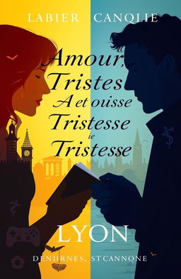 A book cover titled 'Amour et Tristesse: L'Histoire de Deux Âmes en Quête' reflecting the duality between love and heartbreak, light and shadow
