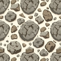A seamless pattern design featuring pixelated rocks in various earthy tones, including greys, browns, and muted greens