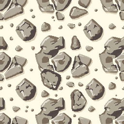 A seamless pattern design featuring pixelated rocks in various earthy tones, including greys, browns, and muted greens